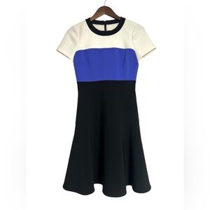 Kate Spade Colorblock Crepe Flip Mini Dress Blk, Blue, White Fit&Flare Designer